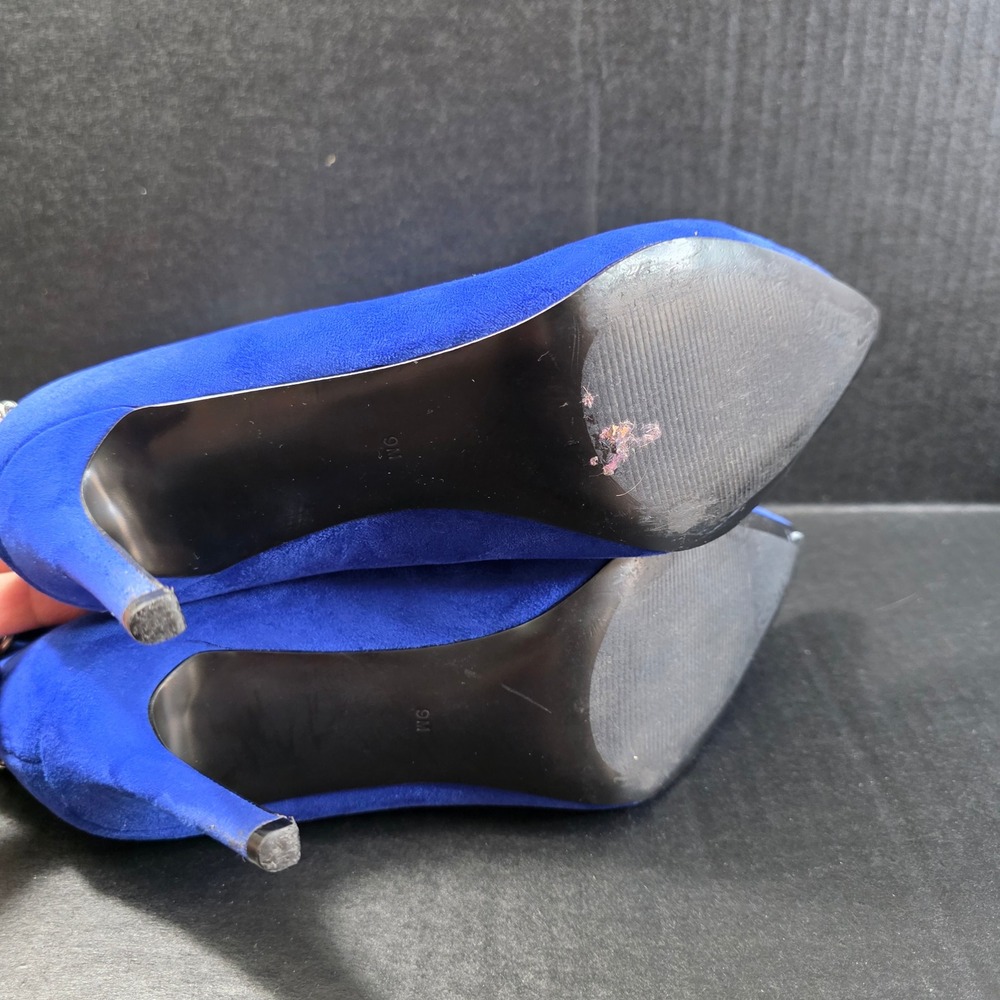 Guess Royal Blue Faux Suede Chain Link Stiletto Ankle Boots Size 9M - Picture 6 of 8